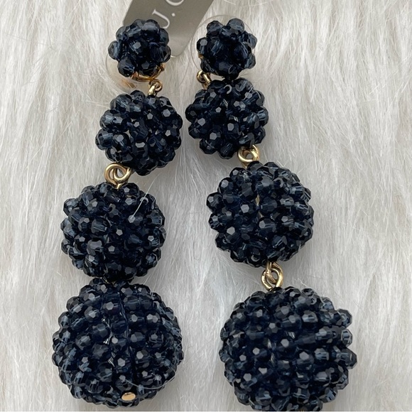 J. Crew Pave Resin Earrings Navy Blue - New - Picture 2 of 6